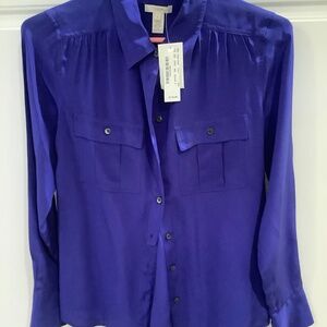 J.Crew Silk LS Blue Blouse Button Down with Pockets Size 0